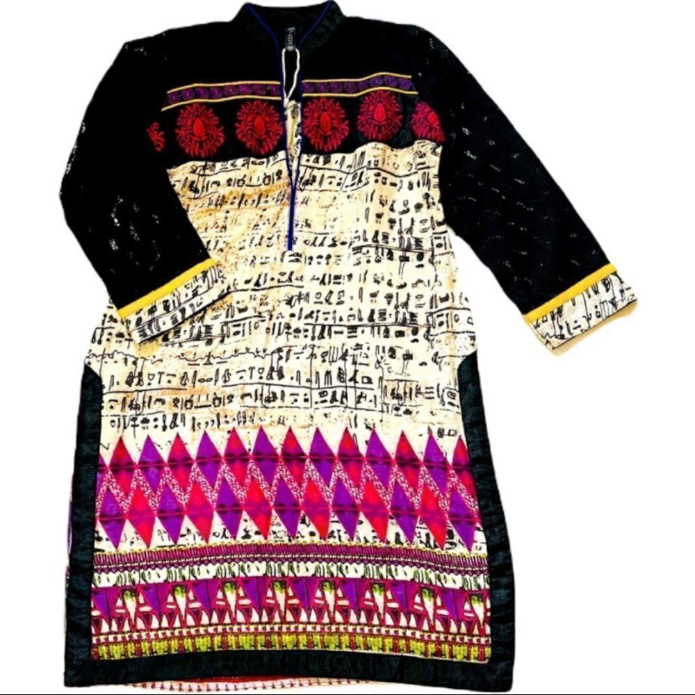 Gianna Lace & Print 3/4 Sleeve Tunic Top Sz XSMALL